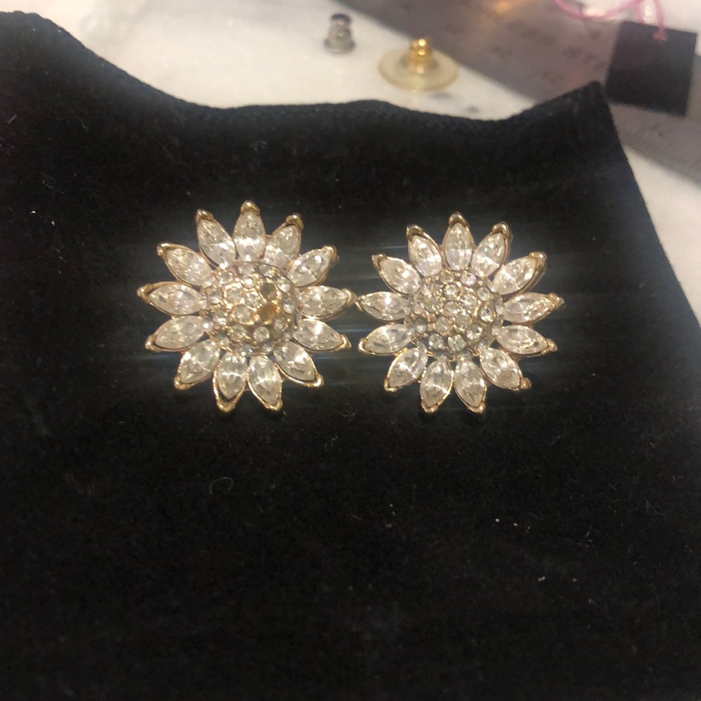 Vintage Clear Crystal Flower Button Earrings, Boutique